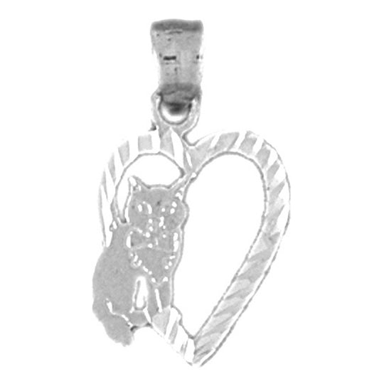 Sterling Silver Heart With Cat Pendant