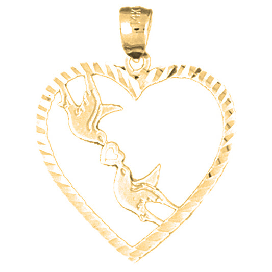 Yellow Gold-plated Silver Love Birds Heart Pendant
