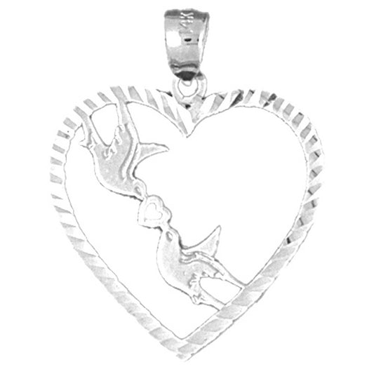 Sterling Silver Love Birds Heart Pendant