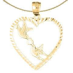 Colgante de corazón Love Birds de plata de ley (bañado en rodio o oro amarillo)