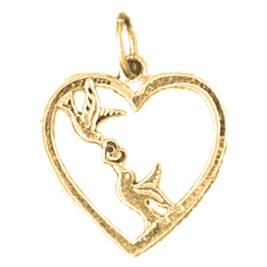 Yellow Gold-plated Silver Love Birds Heart Pendant