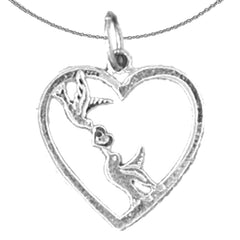 Sterling Silver Love Birds Heart Pendant (Rhodium or Yellow Gold-plated)