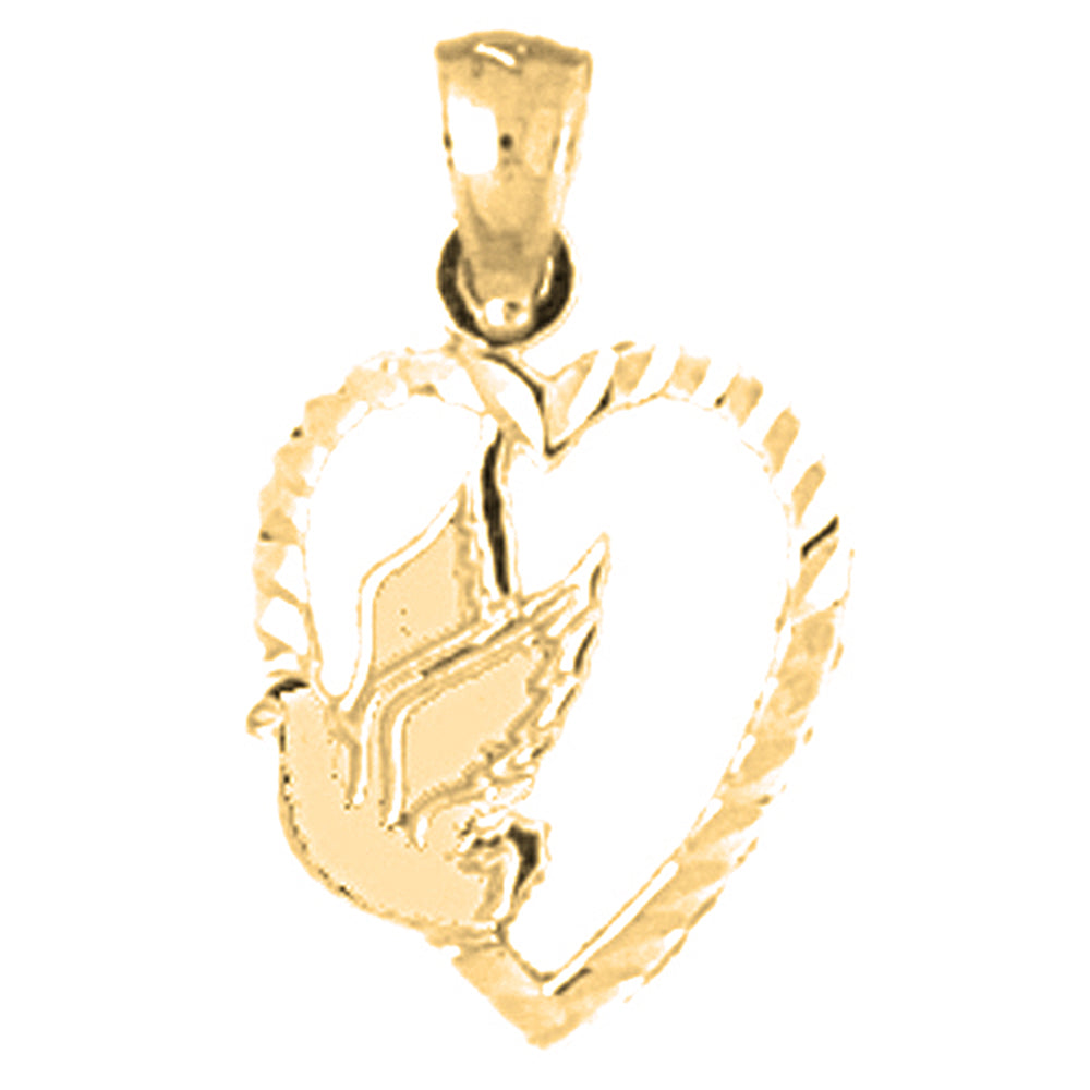 Yellow Gold-plated Silver Heart With Dove Pendant