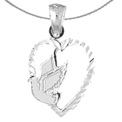 Sterling Silver Heart With Dove Pendant (Rhodium or Yellow Gold-plated)