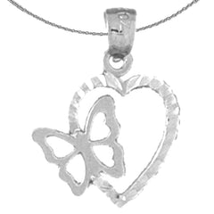 Sterling Silver Heart With Butterfly Pendant (Rhodium or Yellow Gold-plated)