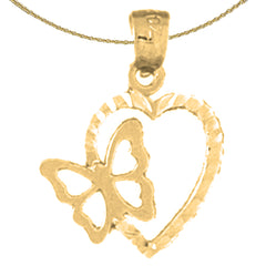 Colgante de corazón con mariposa en plata de ley (bañado en rodio o oro amarillo)