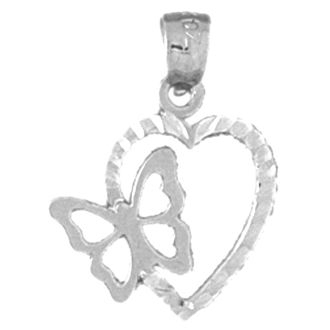 Sterling Silver Heart With Butterfly Pendant