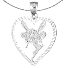 Sterling Silver Heart With Fairy Pendant (Rhodium or Yellow Gold-plated)