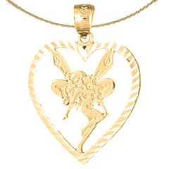 Colgante de corazón con hada de plata de ley (bañado en rodio o oro amarillo)