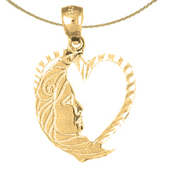 Colgante de corazón con luna de plata de ley (bañado en rodio o oro amarillo)