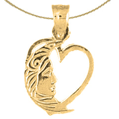Sterling Silver Heart With Moon Pendant (Rhodium or Yellow Gold-plated)