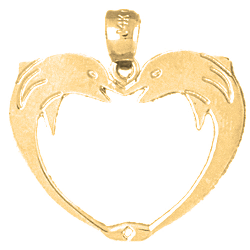 Yellow Gold-plated Silver Dolphin Heart Pendant