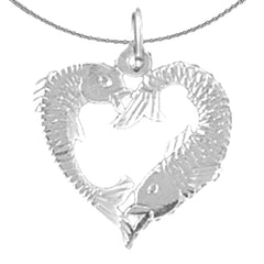 Sterling Silver Fish Heart Pendant (Rhodium or Yellow Gold-plated)