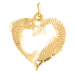 Yellow Gold-plated Silver Fish Heart Pendant