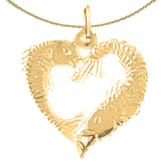 Colgante de corazón de pez de plata de ley (bañado en rodio o oro amarillo)