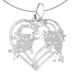 Sterling Silver Heart With Fish Pendant (Rhodium or Yellow Gold-plated)