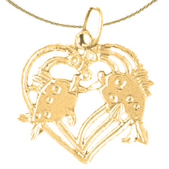 Sterling Silver Heart With Fish Pendant (Rhodium or Yellow Gold-plated)