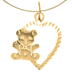 Sterling Silver Heart With Teddy Bear Pendant (Rhodium or Yellow Gold-plated)