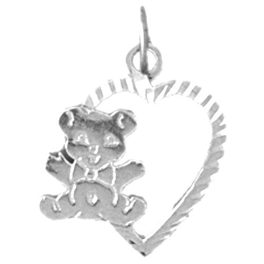 Sterling Silver Heart With Teddy Bear Pendant