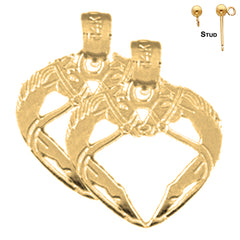 14K or 18K Gold 18mm Unicorn Heart Earrings