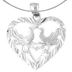 Sterling Silver Heart With Lovebirds Pendant (Rhodium or Yellow Gold-plated)