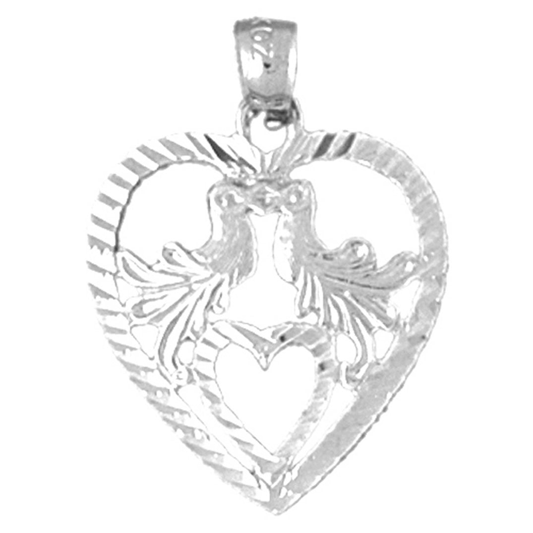 Sterling Silver Heart With Lovebirds Pendant