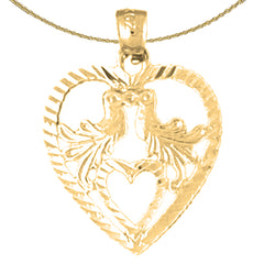 Sterling Silver Heart With Lovebirds Pendant (Rhodium or Yellow Gold-plated)