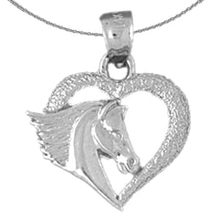 Sterling Silver Heart With Horse Pendant (Rhodium or Yellow Gold-plated)