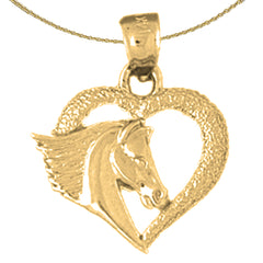 Colgante de corazón con caballo de plata de ley (bañado en rodio o oro amarillo)
