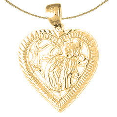 Sterling Silver Heart With Cat Pendant (Rhodium or Yellow Gold-plated)