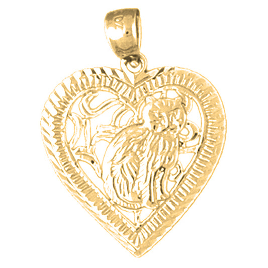 Yellow Gold-plated Silver Heart With Cat Pendant