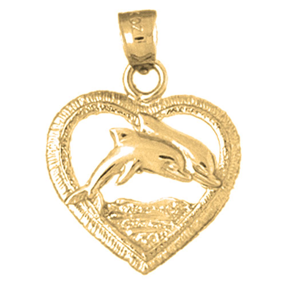 Yellow Gold-plated Silver Heart With Dolphin Pendant