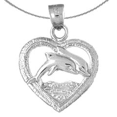Sterling Silver Heart With Dolphin Pendant (Rhodium or Yellow Gold-plated)