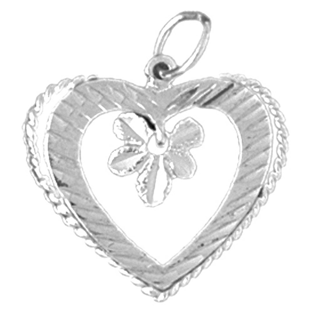 Sterling Silver Heart With Flower Pendant