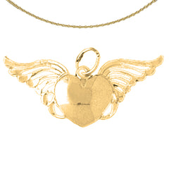 Colgante de corazón con alas de plata de ley (bañado en rodio o oro amarillo)