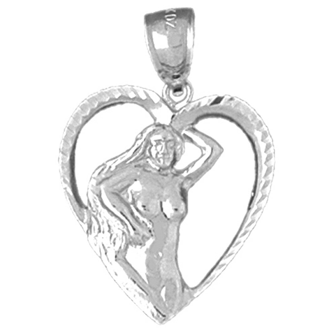 Sterling Silver Heart With Mermaid Pendant