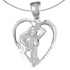 Sterling Silver Heart With Mermaid Pendant (Rhodium or Yellow Gold-plated)