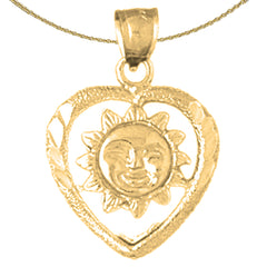 Colgante de corazón con sol de plata de ley (bañado en rodio o oro amarillo)
