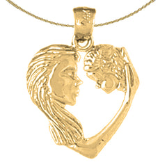 Sterling Silver Mother And Child Heart Pendant (Rhodium or Yellow Gold-plated)