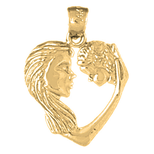 Yellow Gold-plated Silver Mother And Child Heart Pendant