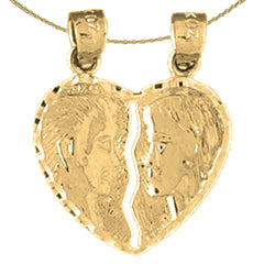 Sterling Silver Heart With Angels Pendant (Rhodium or Yellow Gold-plated)