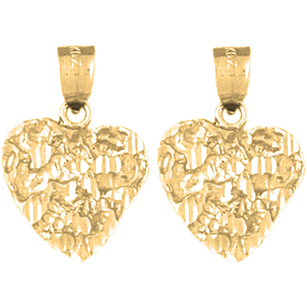 14K or 18K Gold 21mm Nugget Heart Earrings