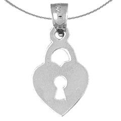 Sterling Silver Heart Lock Pendant (Rhodium or Yellow Gold-plated)