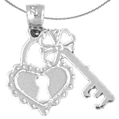 Colgante con llave y candado en forma de corazón de plata de ley (bañado en rodio o oro amarillo)