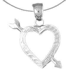 Sterling Silver Heart And Arrow Pendant (Rhodium or Yellow Gold-plated)