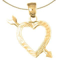 Colgante de corazón y flecha de plata de ley (bañado en rodio o oro amarillo)