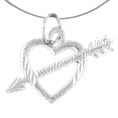 Sterling Silver Heart And Arrow Pendant (Rhodium or Yellow Gold-plated)