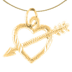 Sterling Silver Heart And Arrow Pendant (Rhodium or Yellow Gold-plated)