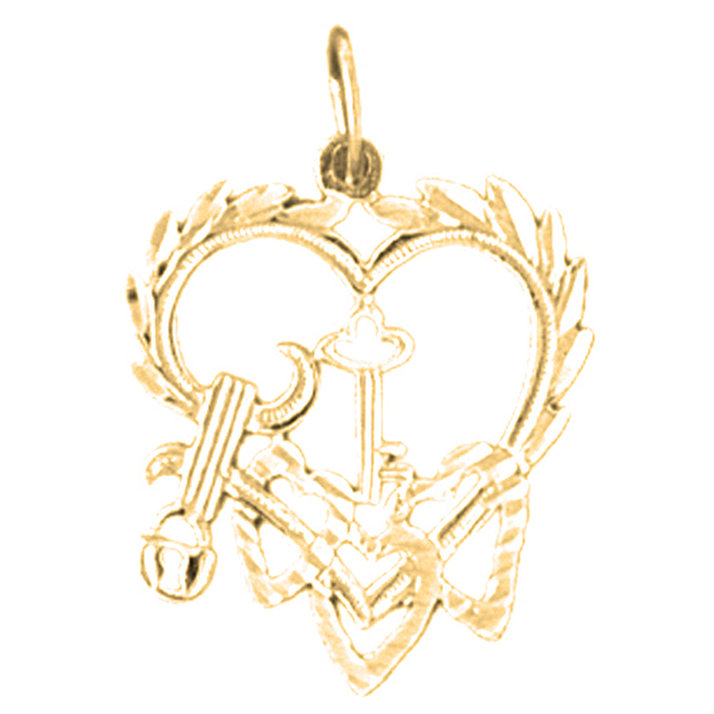 Yellow Gold-plated Silver Heart With Key Pendant