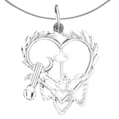Sterling Silver Heart With Key Pendant (Rhodium or Yellow Gold-plated)